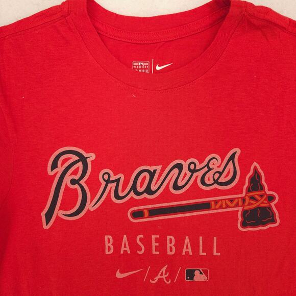 NIke Atlana Braves Casual Short Sleeve Baseball Shirt Mens Size Small S Red - Picture 1 of 9